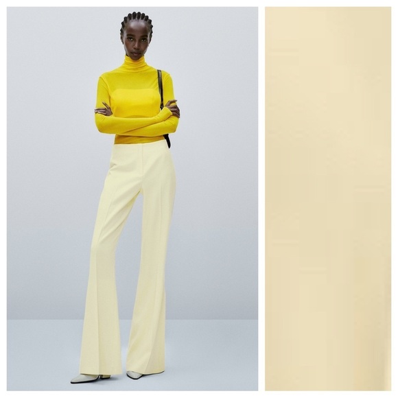 NWT. Massimo Dutti Limited Edition 100% Wool Yellow Flared Trousers. Size 6. - Picture 1 of 10